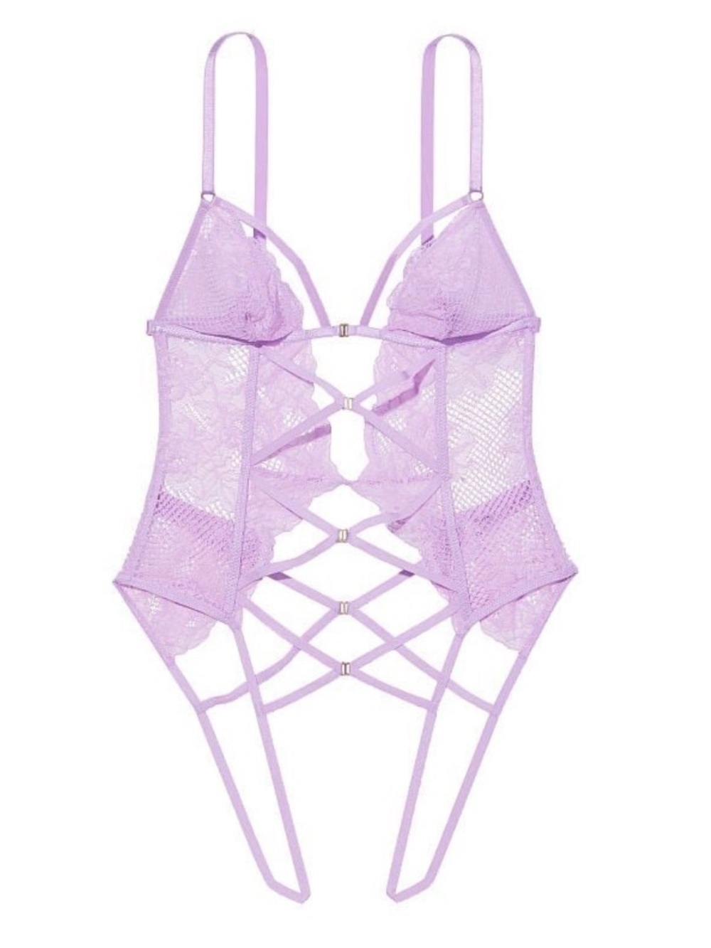 VS Very Sexy Fishnet Floral Triangle Crotchless Teddy in Silky Lilac
